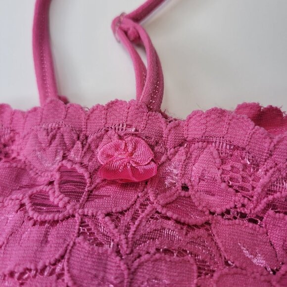 Sexy Pink Bralette Crop Top Lace Bandeau Adjustable Straps Removable Pads - NEW - Picture 6 of 10